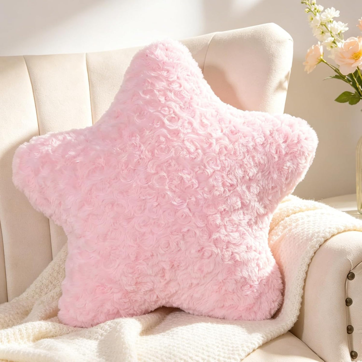 Coussin décoratif étoile rose 35 x 35 cm