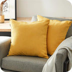 Lot de 2 housses de coussin en chenille jaune moutarde 50 x 50 cm