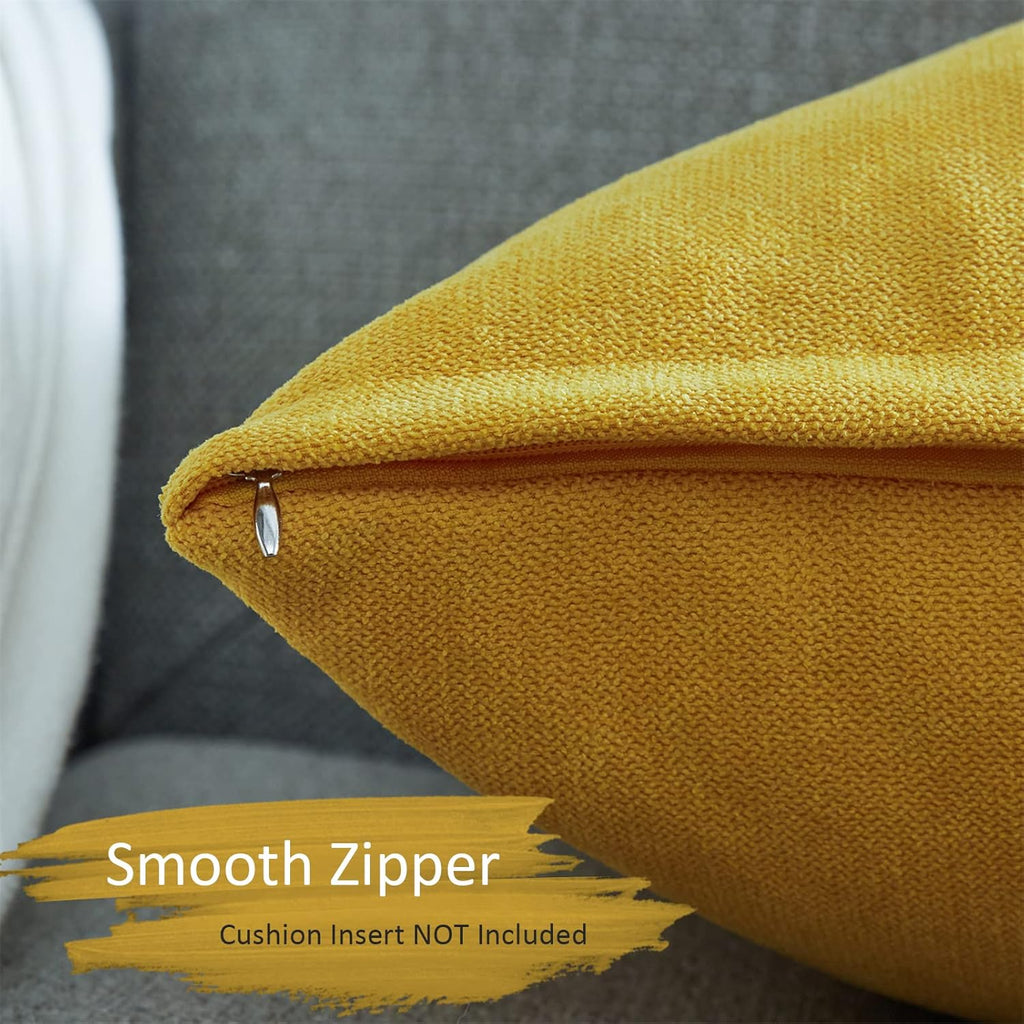 Lot de 2 housses de coussin en chenille jaune moutarde 50 x 50 cm