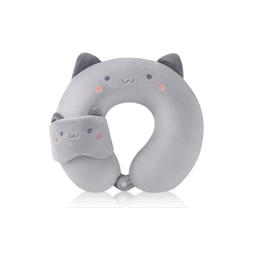 Coussin de voyage à mémoire de forme chat gris