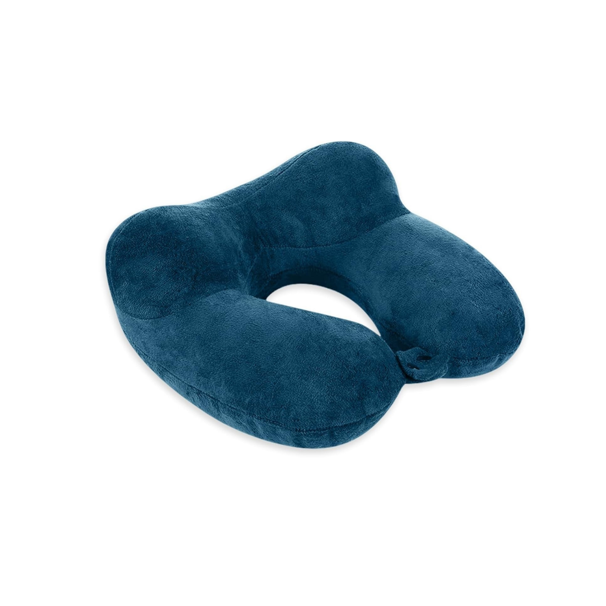 Coussin cervical gonflable compact en velours bleu