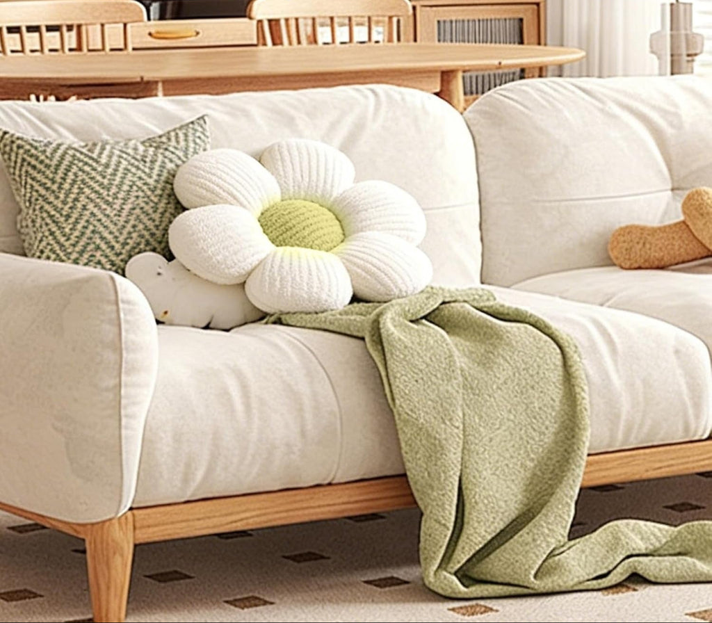 Coussin décoratif en forme de fleur blanc et vert 40 cm