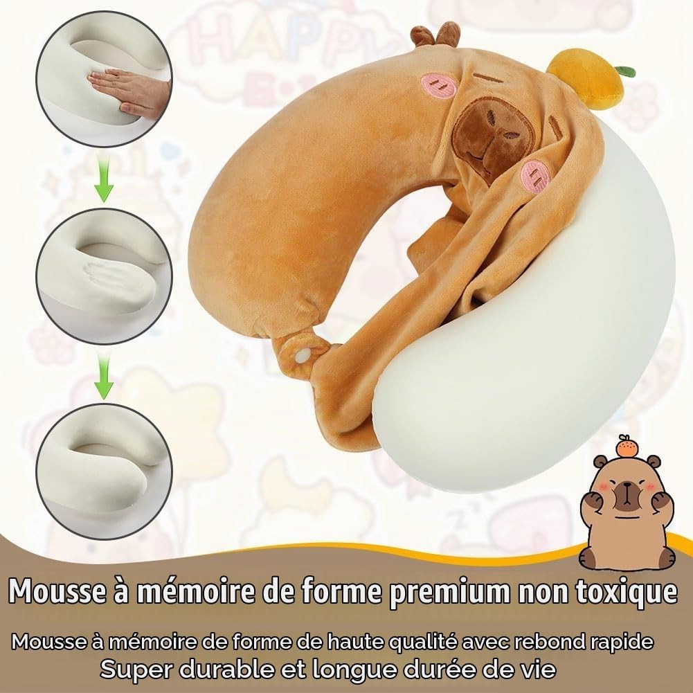 Coussin cervical de voyage en mousse à mémoire motif capybara