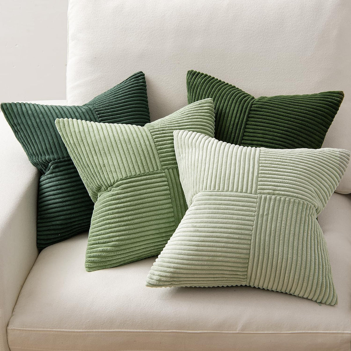 Lot de 4 housses de coussin en velours côtelé vert 40 x 40 cm