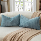 Lot de 2 housses de coussin en chenille bleu clair 30 x 50 cm