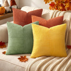 Lot de 4 housses de coussin en velours côtelé orange et vert 40 x 40 cm