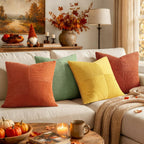 Lot de 4 housses de coussin en velours côtelé orange et vert 40 x 40 cm