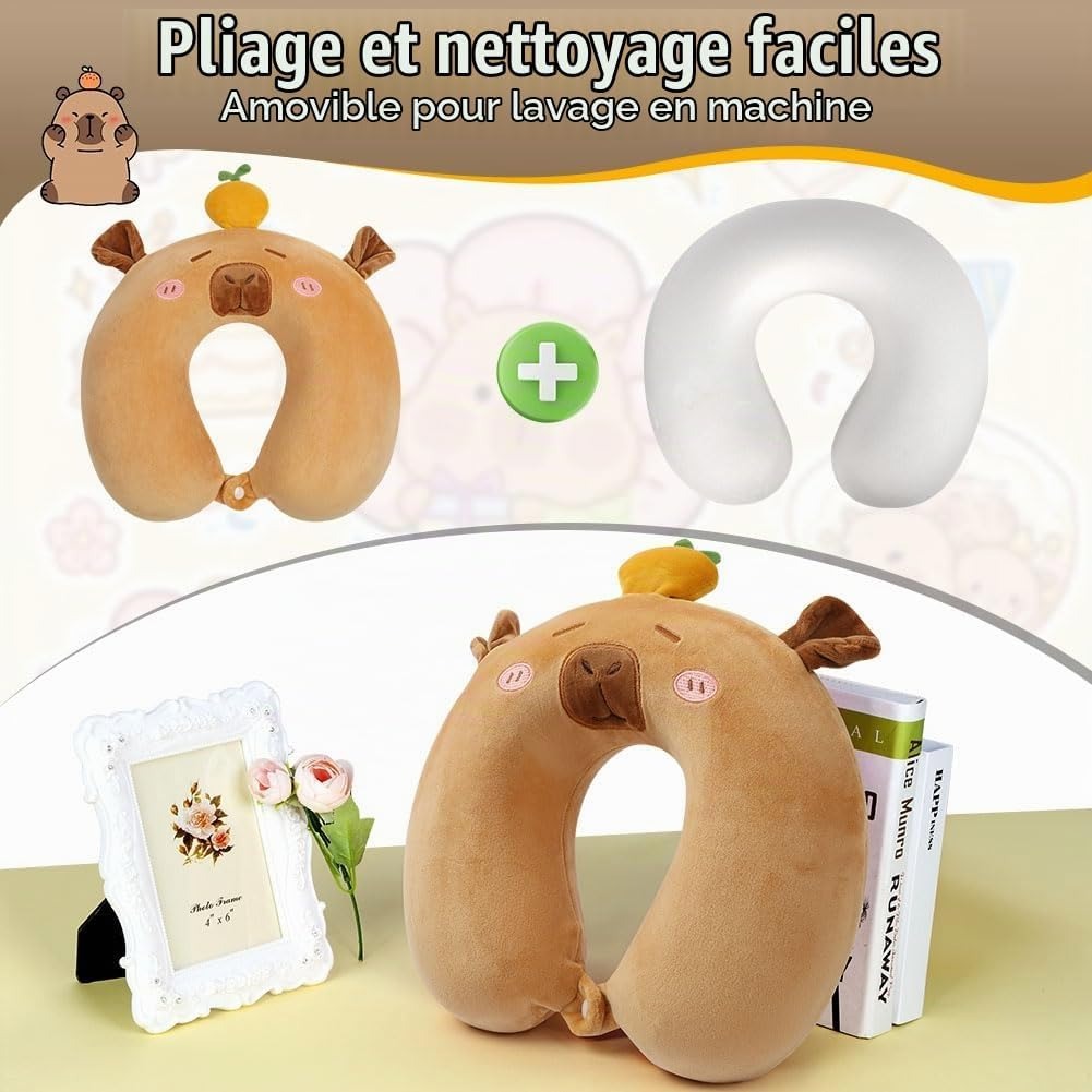 Coussin cervical de voyage en mousse à mémoire motif capybara