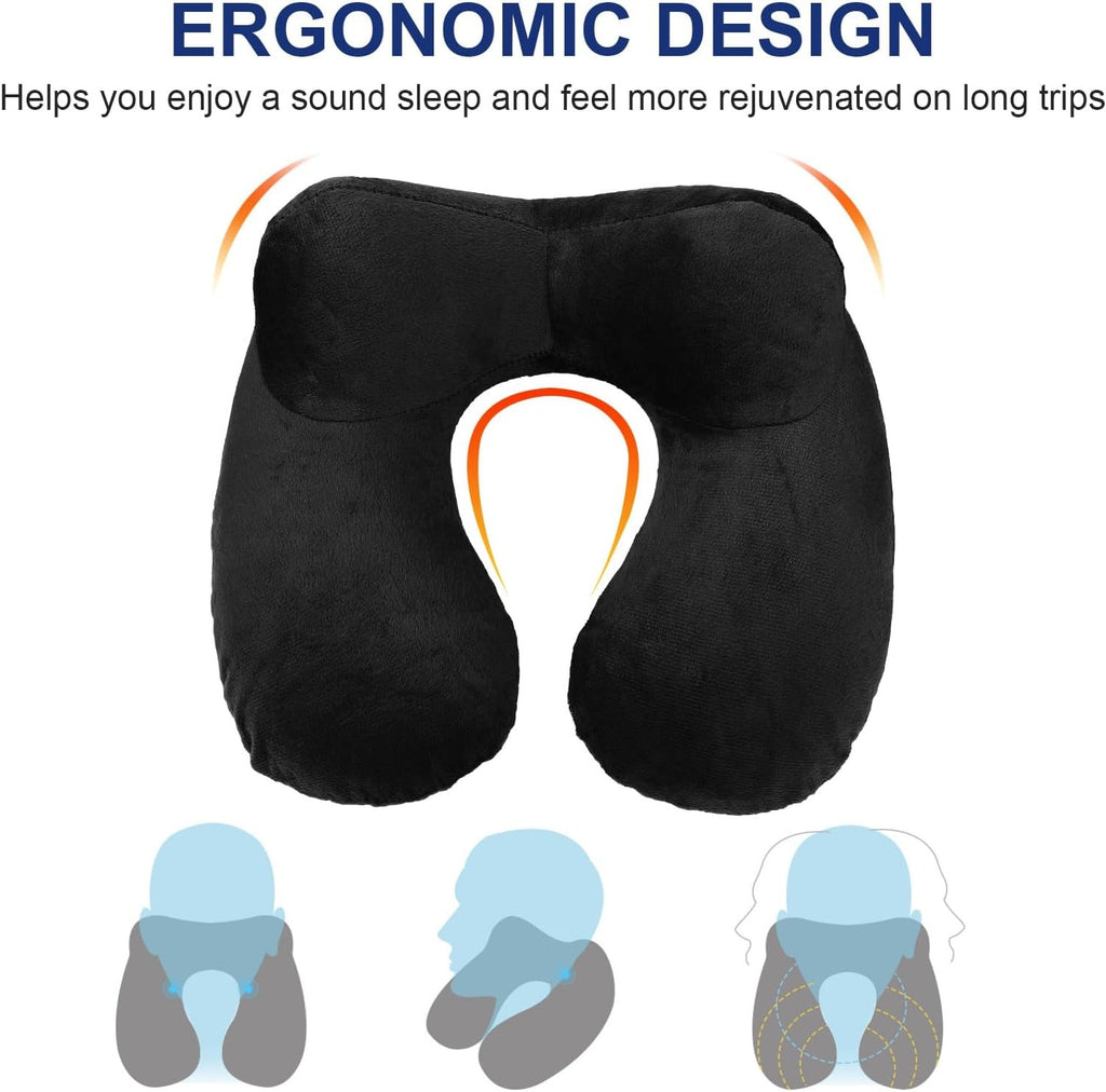Coussin cervical gonflable compact noir pour voyage