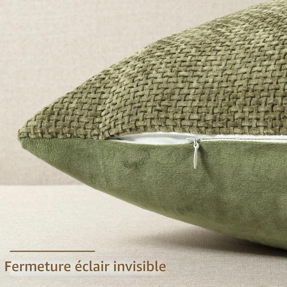 Lot de 2 housses de coussin en chenille vert olive 40 x 40 cm