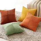 Lot de 4 housses de coussin en velours côtelé orange et vert 40 x 40 cm