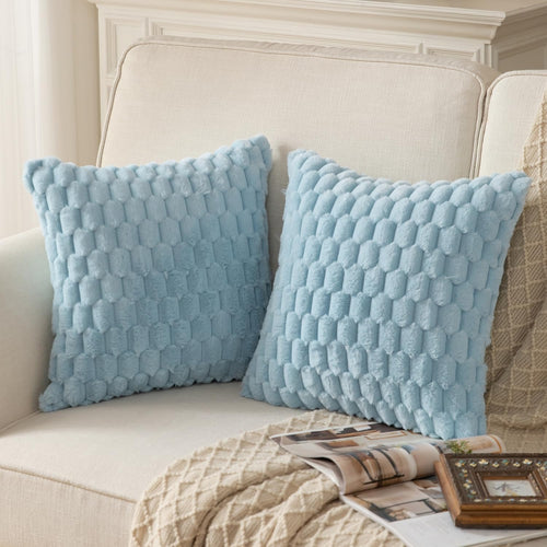 Lot de 2 housses de coussin en fausse fourrure bleu pâle 40 x 40 cm