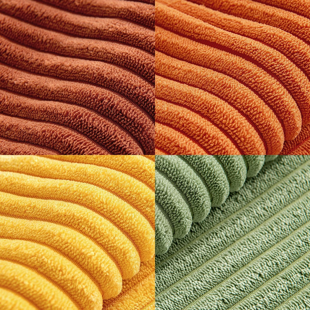 Lot de 4 housses de coussin en velours côtelé orange et vert 40 x 40 cm