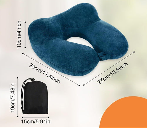 Coussin cervical gonflable compact en velours bleu