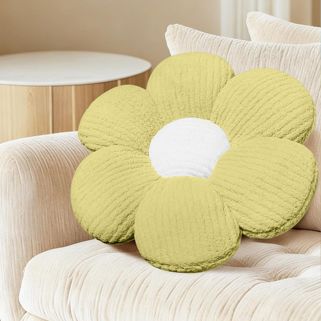 Coussin décoratif en forme de fleur vert et blanc 40 cm