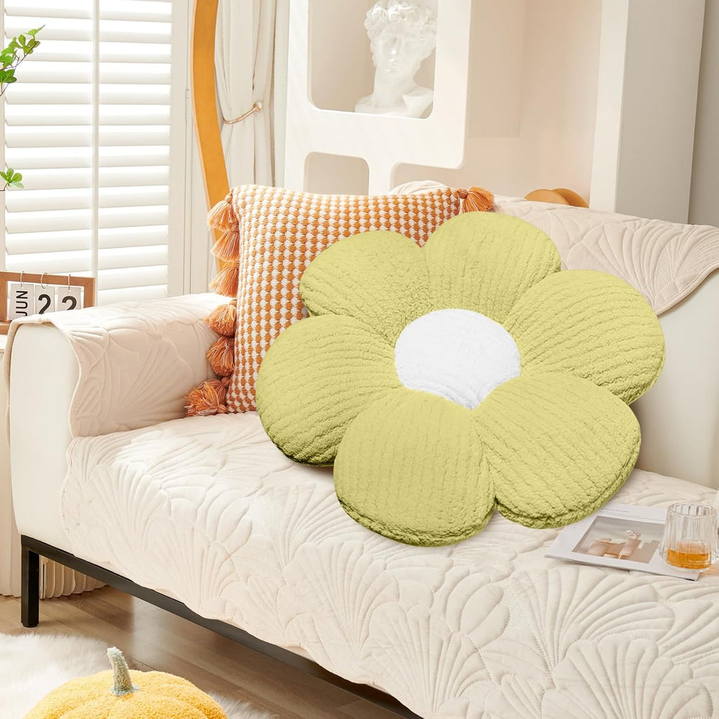 Coussin décoratif en forme de fleur vert et blanc 40 cm