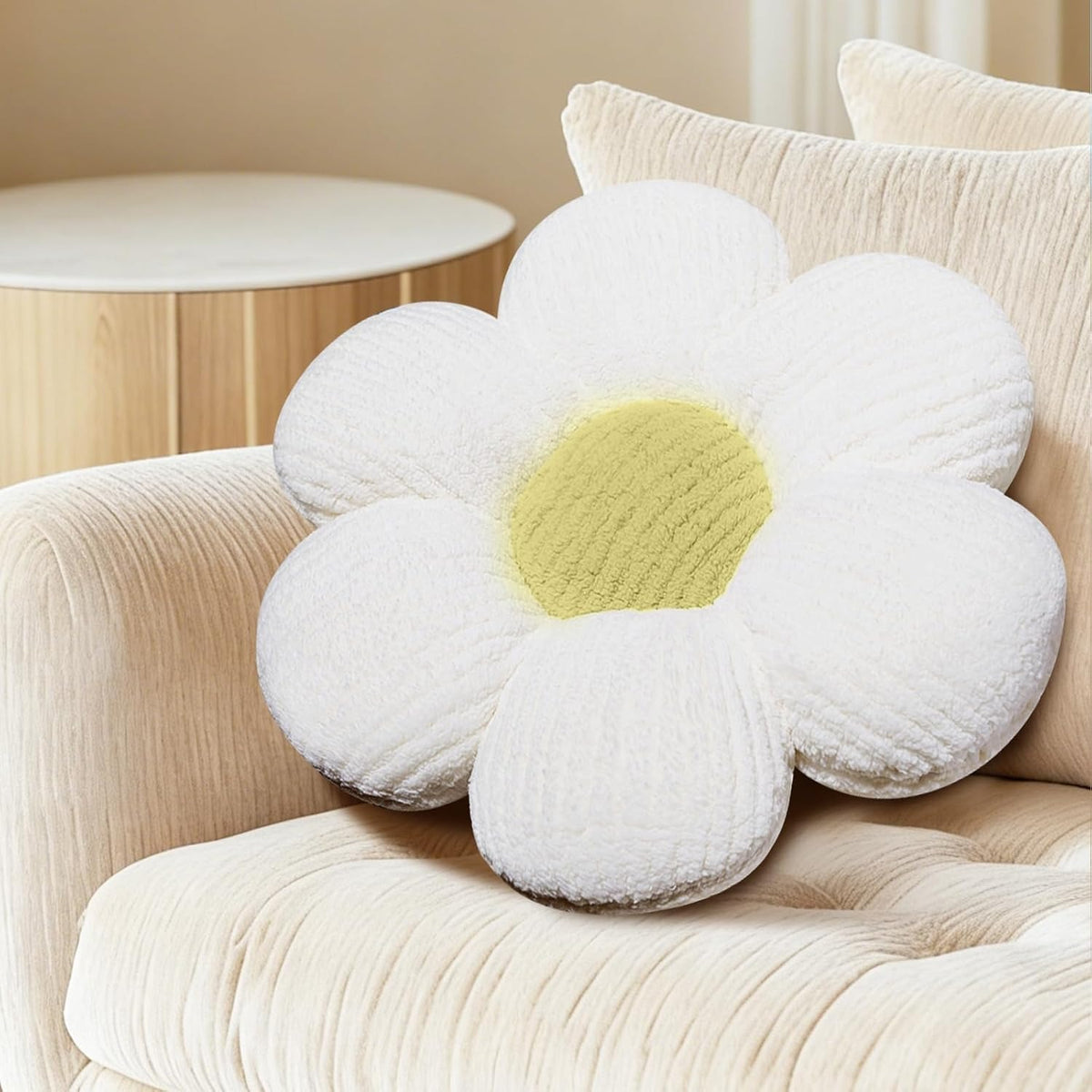 Coussin décoratif en forme de fleur blanc et vert 40 cm